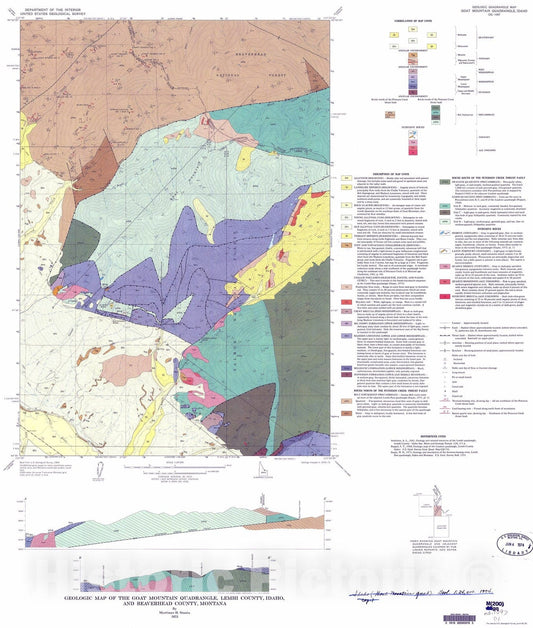 Map : Geologic map of the Goat Mountain quadrangle, Lemhi County, Idaho and Beaverhead County, Montana, 1973 Cartography Wall Art :