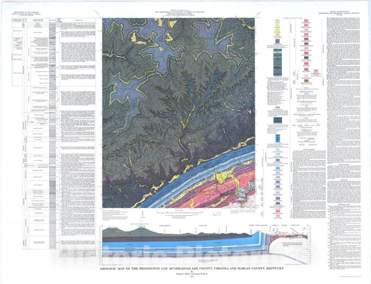 Map : Geologic map of the Pennington Gap quadrangle, Lee County, Virginia, and Harlan County, Kentucky, 1973 Cartography Wall Art :
