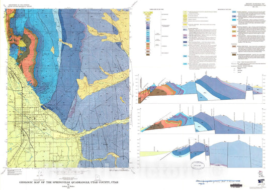 Map : Geologic map of the Springville quadrangle, Utah County, Utah, 1973 Cartography Wall Art :