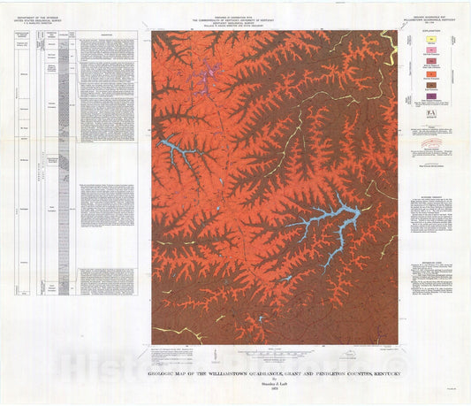 Map : Geologic map of the Williamstown quadrangle, Grant and Pendleton Counties, Kentucky, 1973 Cartography Wall Art :