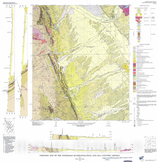 Map : Geologic map of the Winkelman quadrangle, Pinal and Gila Counties, Arizona, 1974 Cartography Wall Art :