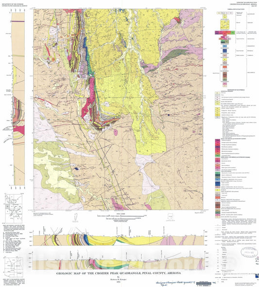 Map : Geologic map of the Crozier Peak quadrangle, Pinal County, Arizona, 1974 Cartography Wall Art :