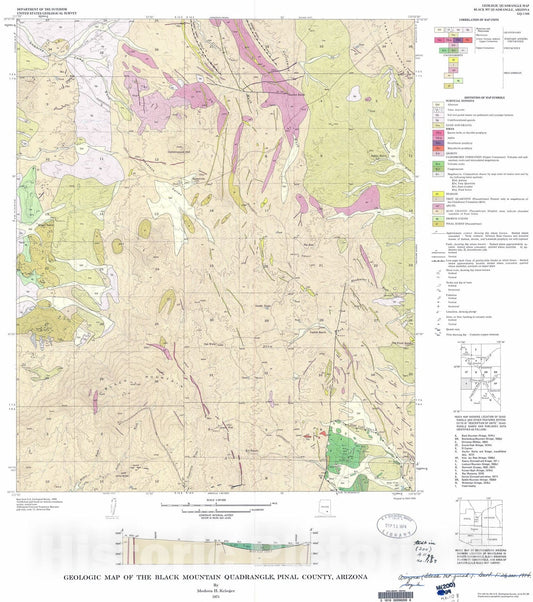 Map : Geologic map of the Black Mountain quadrangle, Pinal County, Arizona, 1974 Cartography Wall Art :