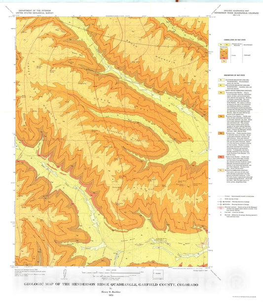 Map : Geologic map of the Henderson Ridge quadrangle, Garfield County, Colorado, 1973 Cartography Wall Art :