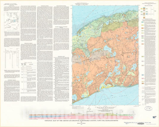 Map : Geologic map of the Dennis quadrangle, Barnstable County, Cape Cod, Massachusetts, 1974 Cartography Wall Art :
