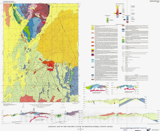 Map : Geologic map of the Welches Canyon quadrangle, Eureka County, Nevada, 1974 Cartography Wall Art :