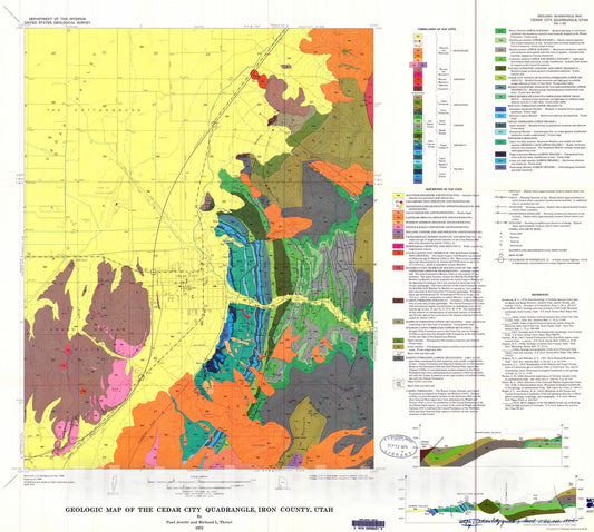Map : Geologic map of the Cedar City quadrangle, Iron County, Utah, 1973 Cartography Wall Art :