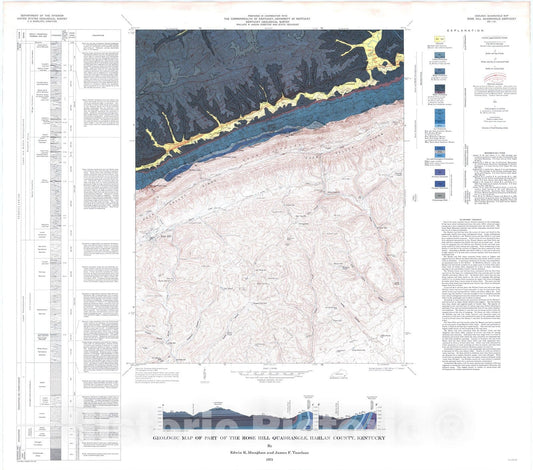Map : Geologic map of part of the Rose Hill quadrangle, Harlan County, Kentucky, 1973 Cartography Wall Art :