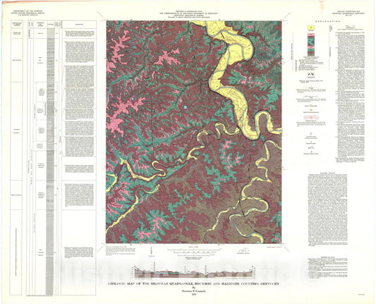 Map : Geologic map of the Shawhan quadrangle, Bourbon and Harrison Counties, Kentucky, 1973 Cartography Wall Art :