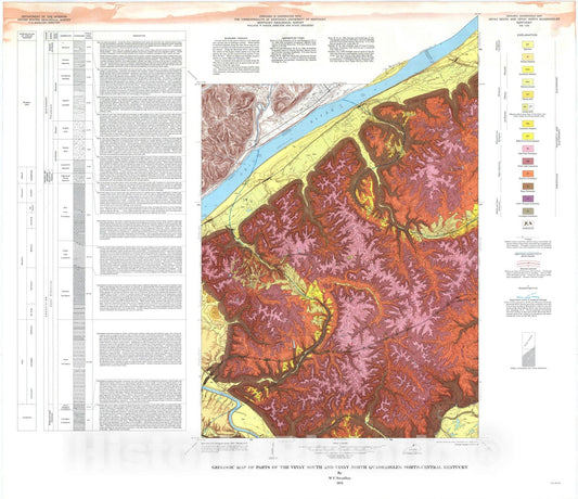 Map : Geologic map of parts of the Vevay South and Vevay North quadrangles, north-central Kentucky, 1973 Cartography Wall Art :