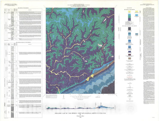 Map : Geologic map of the Jenkins West quadrangle, Kentucky-Virginia, 1973 Cartography Wall Art :