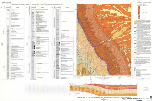 Map : Geologic map of the Chicken Creek East quadrangle, Sweetwater County, Wyoming, 1973 Cartography Wall Art :