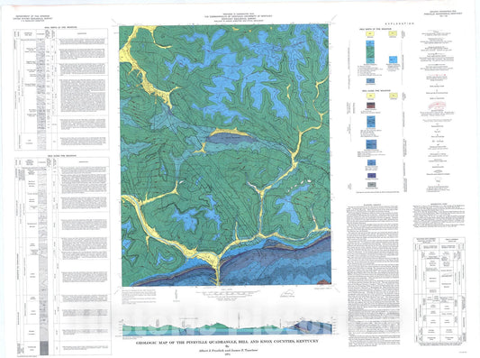 Map : Geologic map of the Pineville quadrangle, Bell and Knox Counties, Kentucky, 1974 Cartography Wall Art :