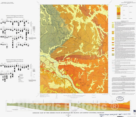 Map : Geologic map of the Smizer Gulch quadrangle, Rio Blanco and Moffat Counties, Colorado, 1973 Cartography Wall Art :