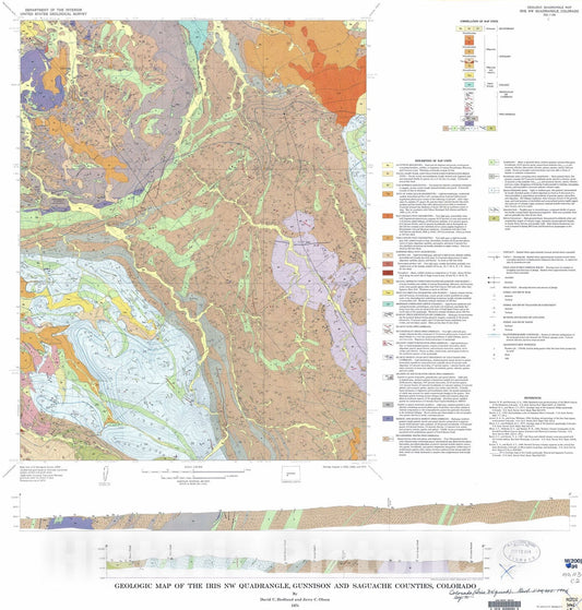 Map : Geologic map of the Iris NW quadrangle, Gunnison and Saquache Counties, Colorado, 1974 Cartography Wall Art :