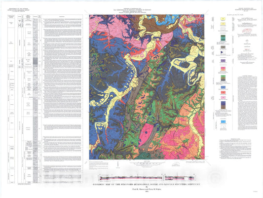 Map : Geologic map of the Stanford quadrangle, Boyle and Lincoln Counties, Kentucky, 1974 Cartography Wall Art :