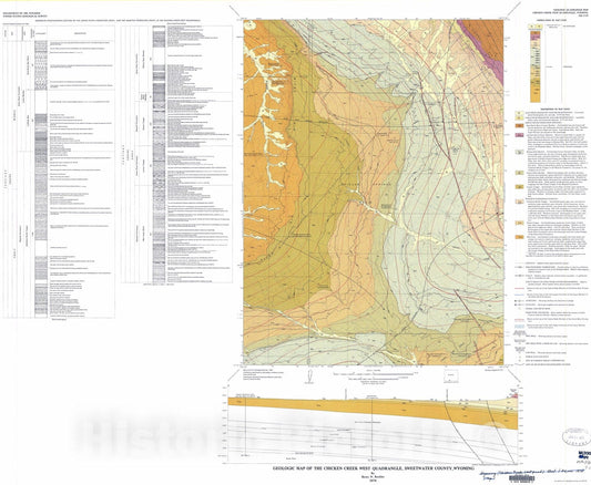 Map : Geologic map of the Chicken Creek West quadrangle, Sweetwater County, Wyoming, 1974 Cartography Wall Art :