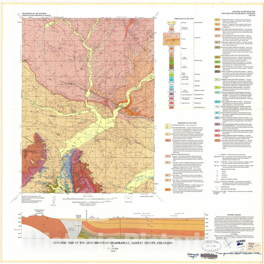 Map : Geologic map of the Lone Mountain quadrangle, Moffat County, Colorado, 1974 Cartography Wall Art :