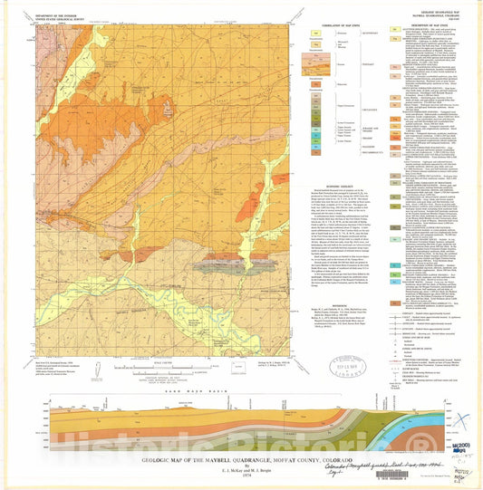 Map : Geologic map of the Maybell quadrangle, Moffat County, Colorado, 1974 Cartography Wall Art :