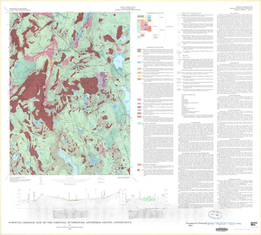 Map : Surficial geologic map of the Cornwall quadrangle, Litchfield County, Connecticut, 1974 Cartography Wall Art :