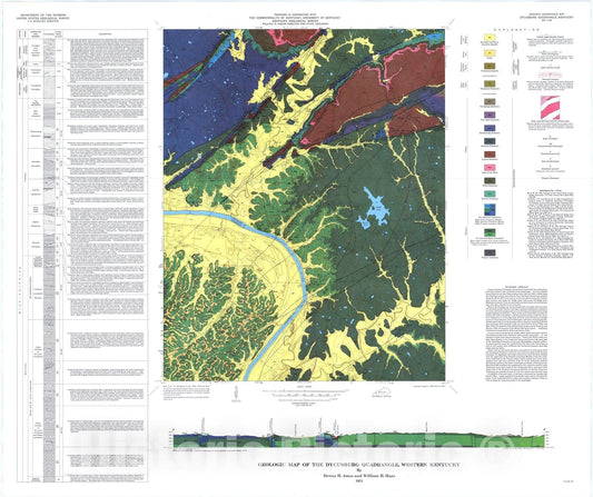 Map : Geologic map of the Dycusburg quadrangle, western Kentucky, 1974 Cartography Wall Art :