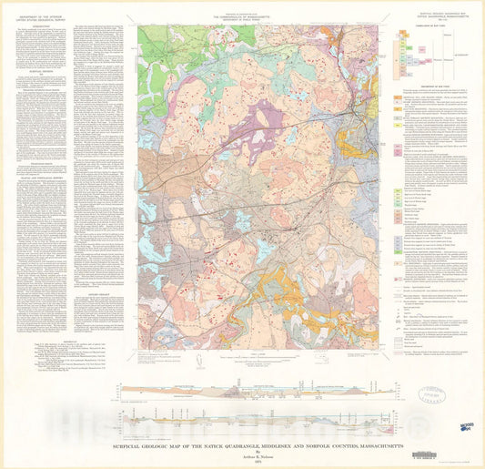 Map : Surficial geologic map of the Natick quadrangle, Middlesex and Norfolk Counties, Massachusetts, 1974 Cartography Wall Art :