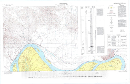 Map : Geologic map of parts of the West Franklin, Caborn, and Mount Vernon quadrangles, Henderson and Union Counties, Kentucky, 1974 Cartography Wall Art :