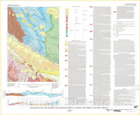 Map : Geologic map of the Alberton quadrangle, Missoula, Sanders, and Mineral Counties, Montana, 1974 Cartography Wall Art :