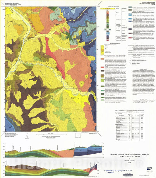 Map : Geologic map of the Camp Davis quadrangle, Teton County, Wyoming, 1974 Cartography Wall Art :