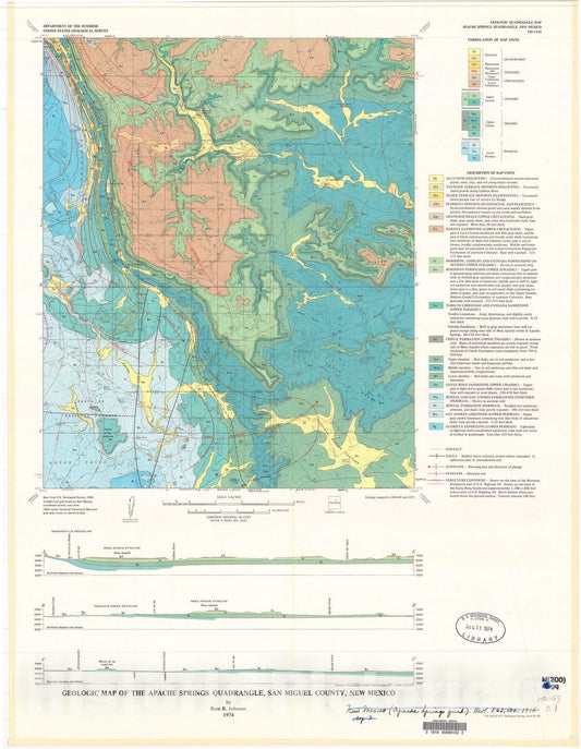 Map : Geologic map of the Apache Springs quadrangle, San Miguel County, New Mexico, 1974 Cartography Wall Art :