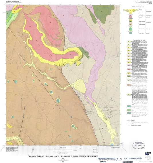 Map : Geologic map of the Fort Union quadrangle, Mora County, New Mexico, 1974 Cartography Wall Art :