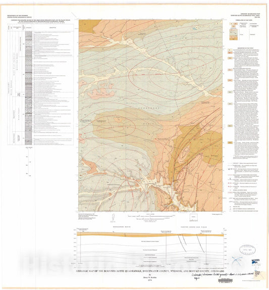 Map : Geologic map of the Scrivner Butte quadrangle, Sweetwater County, Wyoming, and Moffat County, Colorado, 1974 Cartography Wall Art :