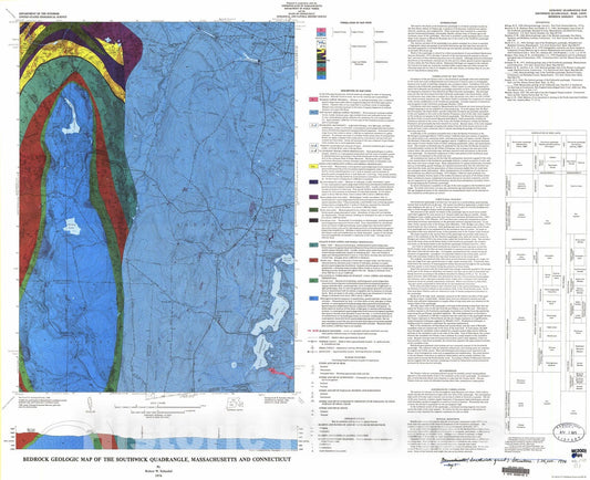 Map : Bedrock geologic map of the Southwick quadrangle, Massachusetts and Connecticut, 1974 Cartography Wall Art :