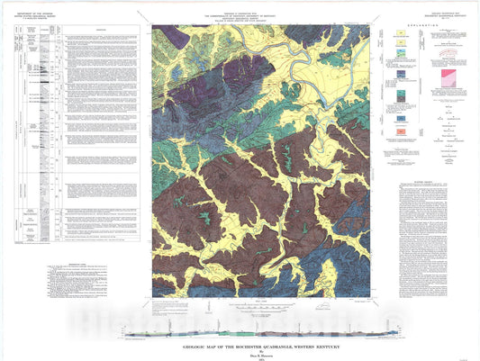 Map : Geologic map of the Rochester quadrangle, western Kentucky, 1974 Cartography Wall Art :