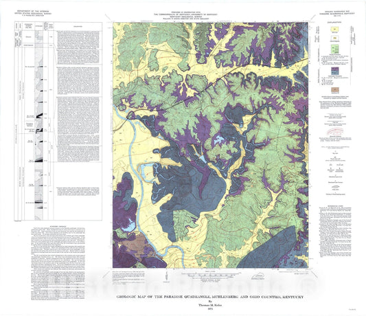 Map : Geologic map of the Paradise quadrangle, Muhlenberg and Ohio Counties, Kentucky, 1974 Cartography Wall Art :