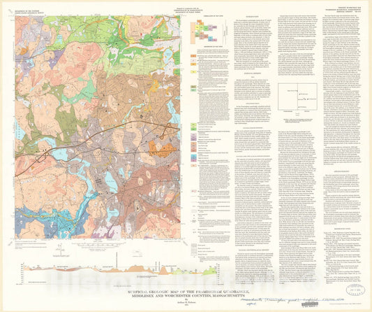 Map : Surficial geologic map of the Framingham quadrangle, Middlesex and Worcester Counties, Massachusetts, 1974 Cartography Wall Art :