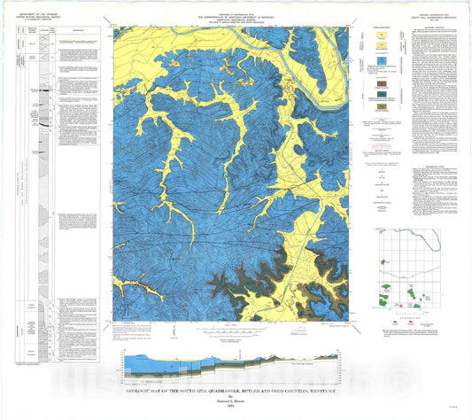 Map : Geologic map of the South Hill quadrangle, Butler and Ohio Counties, Kentucky, 1974 Cartography Wall Art :