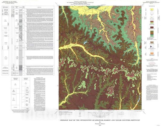 Map : Geologic map of the Spurlington quadrangle, Marion and Taylor Counties, Kentucky, 1974 Cartography Wall Art :
