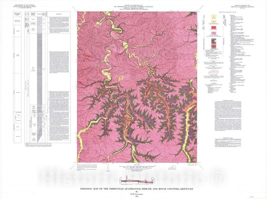Map : Geologic map of the Perryville quadrangle, Mercer and Boyle Counties, Kentucky, 1974 Cartography Wall Art :