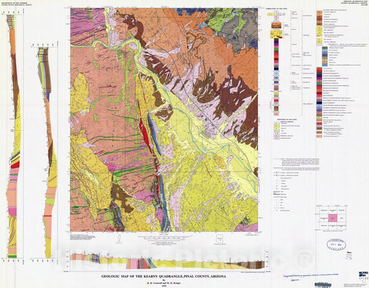 Map : Geologic map of the Kearny quadrangle, Pinal County, Arizona, 1975 Cartography Wall Art :