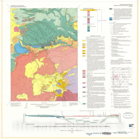 Map : Geologic map of the Madison Junction quadrangle, Yellowstone National Park, Wyoming, 1974 Cartography Wall Art :