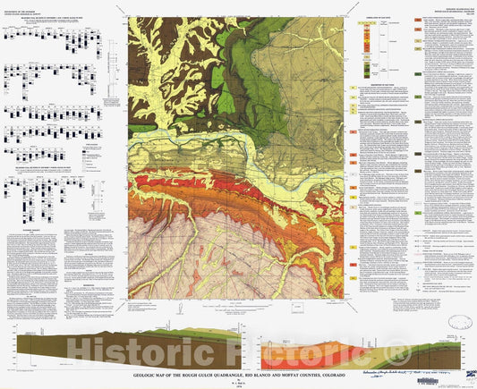 Map : Geologic map of the Rough Gulch quadrangle, Rio Blanco and Moffat Counties, Colorado, 1974 Cartography Wall Art :