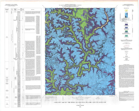 Map : Geologic map of the Dykes quadrangle, Pulaski County, Kentucky, 1974 Cartography Wall Art :
