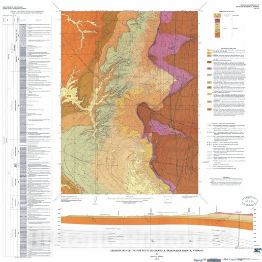 Map : Geologic map of the Pine Butte quadrangle, Sweetwater County, Wyoming, 1974 Cartography Wall Art :