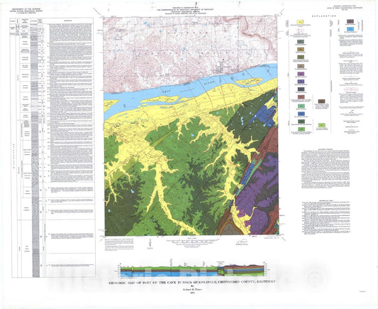 Map : Geologic map of part of the Cave In Rock quadrangle, Crittenden County, Kentucky, 1974 Cartography Wall Art :
