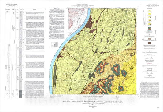 Map : Geologic map of parts of the Louisville West and Lanesville quadrangle, Jefferson County, Kentucky, 1974 Cartography Wall Art :