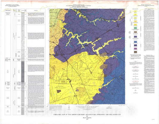 Map : Geologic map of the Louisville East quadrangle, Jefferson County, Kentucky, 1974 Cartography Wall Art :