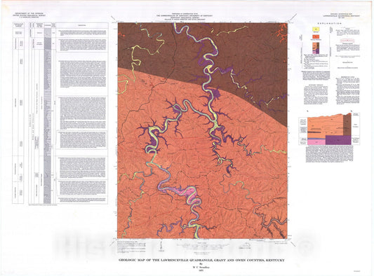 Map : Geologic map of the Lawrenceville quadrangle, Grant and Owen Counties, Kentucky, 1975 Cartography Wall Art :