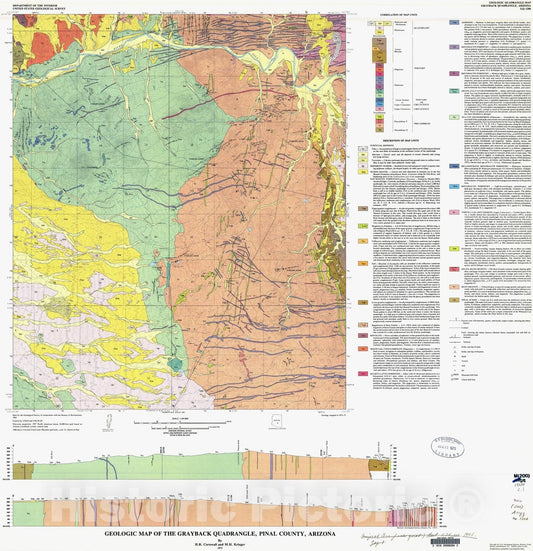 Map : Geologic map of the Grayback quadrangle, Pinal County, Arizona, 1975 Cartography Wall Art :