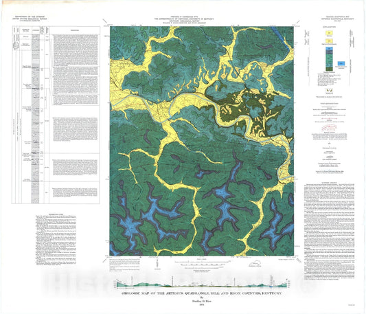 Map : Geologic map of the Artemus quadrangle, Bell and Knox Counties, Kentucky, 1974 Cartography Wall Art :